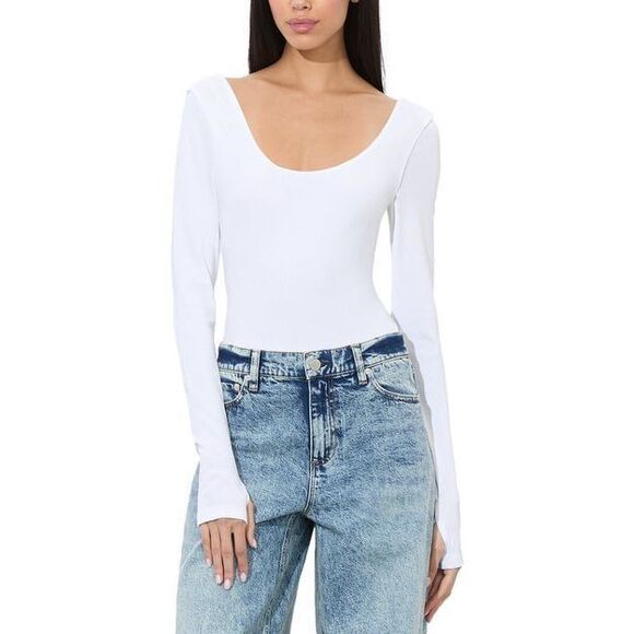 Alice and Olivia Rhys Ballet Neck Bodysuit in White size Medium - Picture 2 of 6